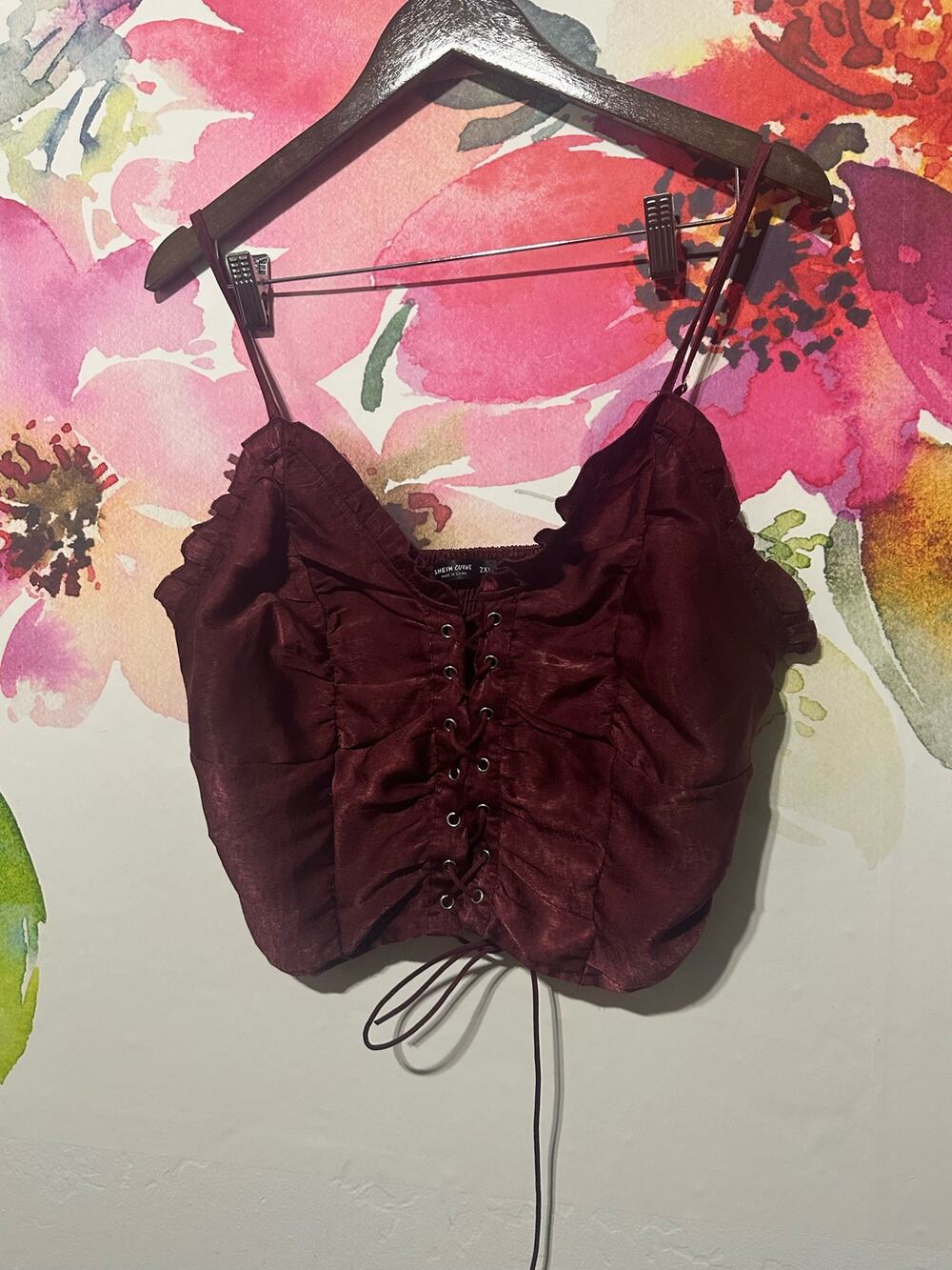 Shein Lace-up Burgundy Corset Top Crop Plus Size 2XL